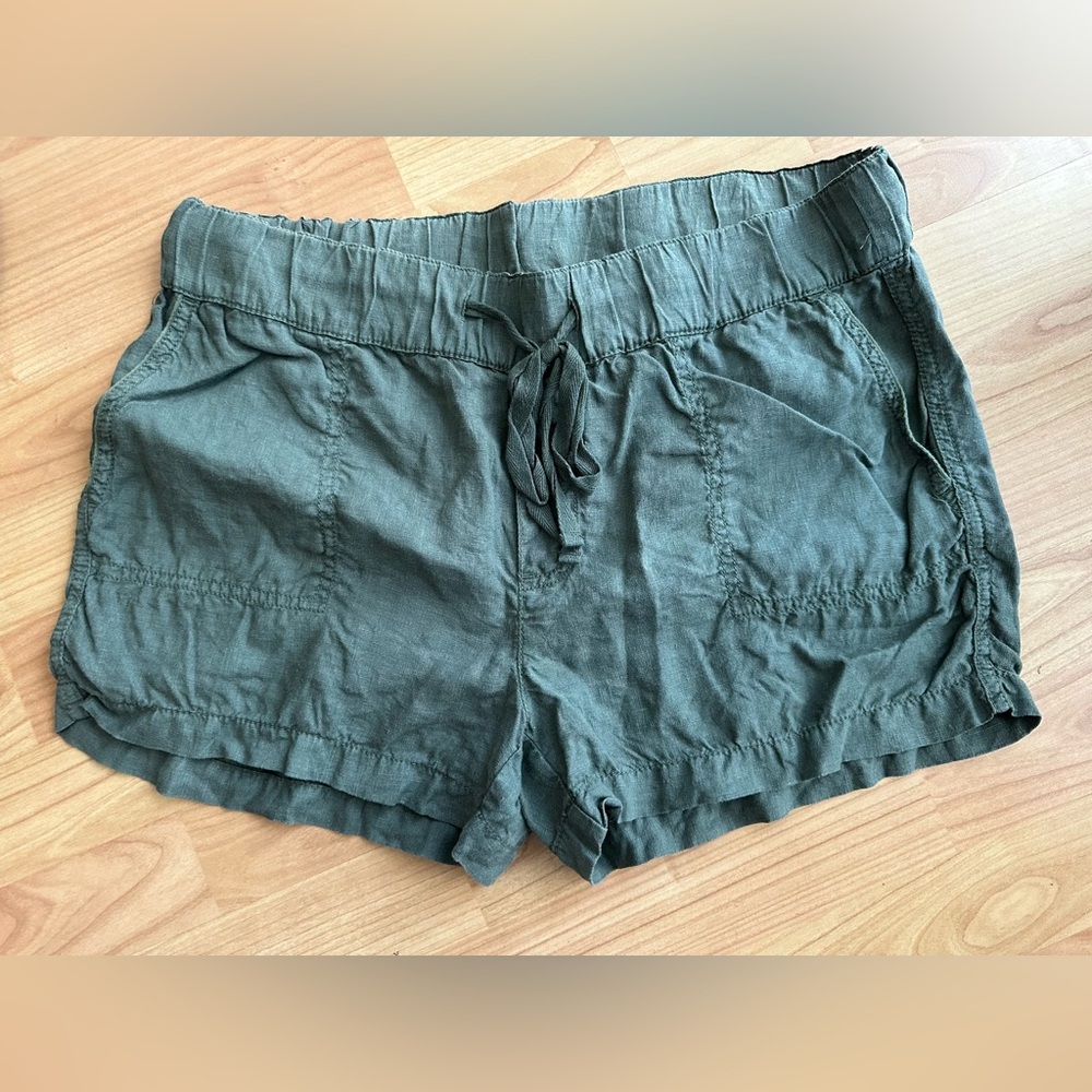 Olive Green Caslon Tie-Waist Linen Shorts - size medium